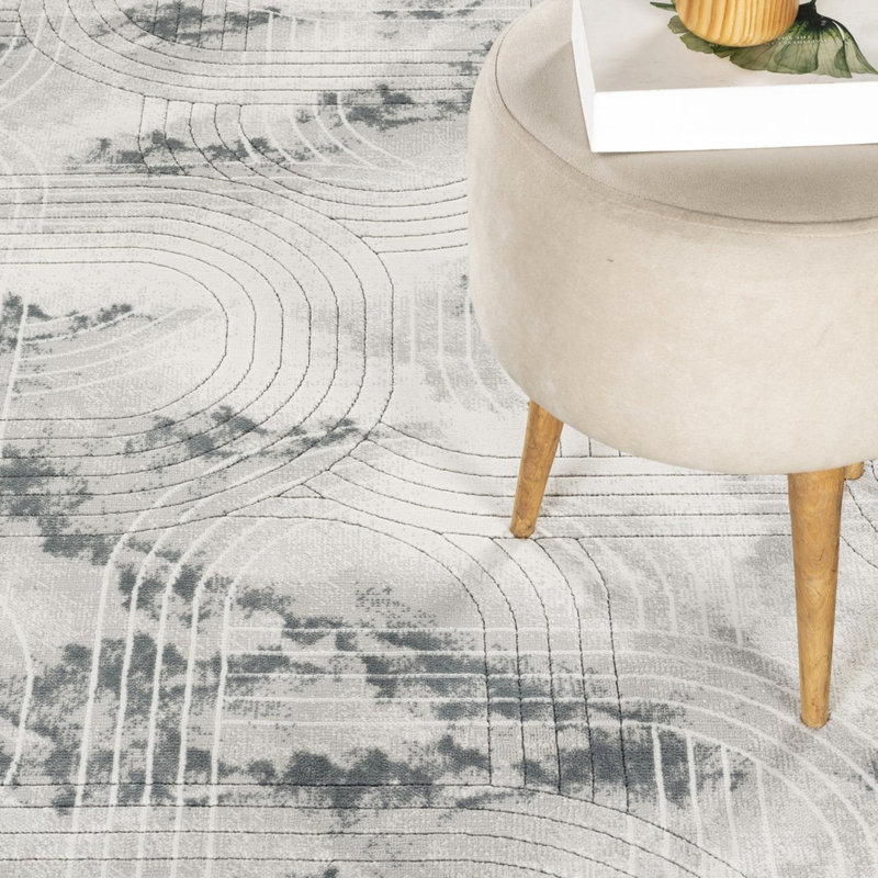 0,42 po Tapis de couloir géométrique gris à hauteur de poils, tapis fabriqué à la machine pour décors intérieurs décontractés, espaces grunge