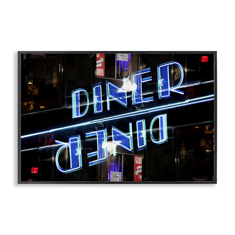 Giclée encadrée de néon Diner, H 12 po x l 18 po, Giclée encadrée noir minuit