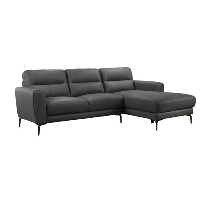 L-shaped 2pc Sectional In Full Leather Anthracite With Stylish Arm Design Spacious Right Facing Chaise And Left Genuine