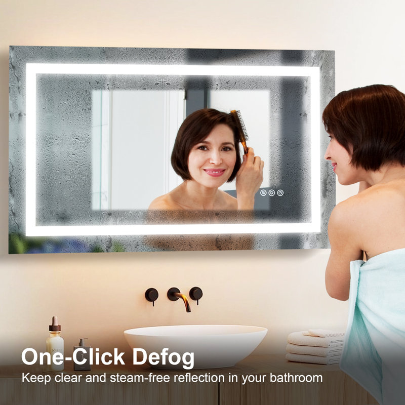 36"x20" Frameless Led Bathroom Mirror,3 Colors Dimmable,anti-fog,memory Function,wall Mounted Lighted Vanity Mirror