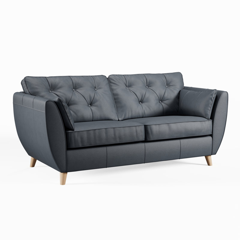 Marylin Leather 3 Seater Sofa, Navy, Light Wood