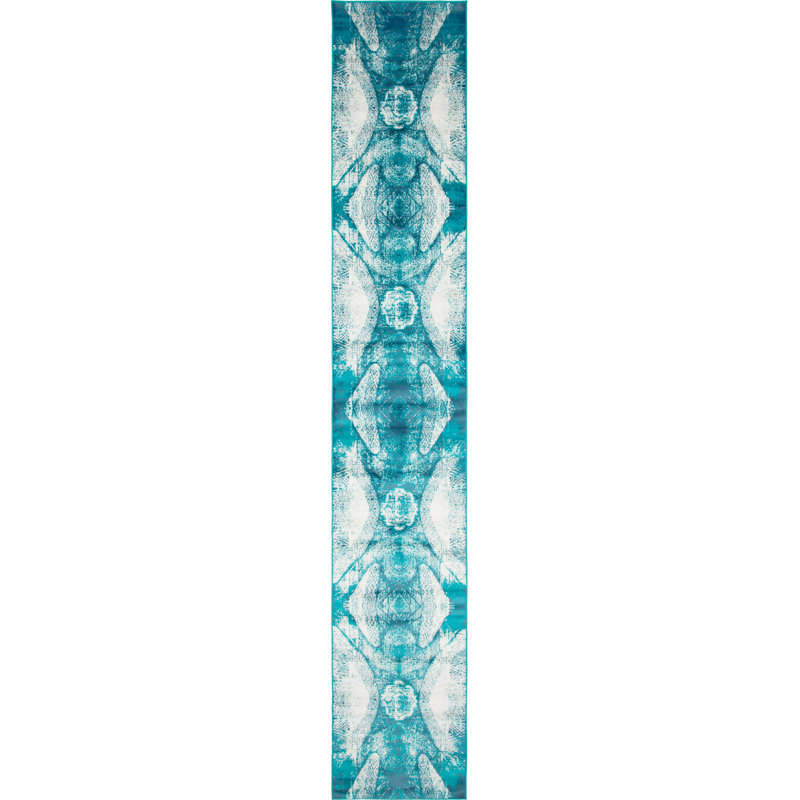 Tapis turquoise Affleck, Tapis de couloir 3 pi 3 po x 19 pi 8 po