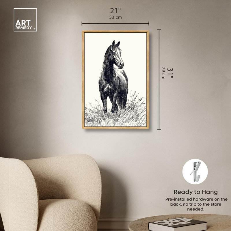 "Grassy Steed IV", impression sur toile par Art Remedy, cadre doré, 20 x 30, H 31 po x l 21 po, Encadrement doré