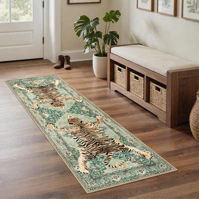 Tapis turquoise antidérapant Veatrice Zephyr