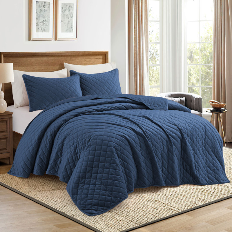  Literie, Très grand lit + 2 taies d'oreiller très grandes, Bleu marine