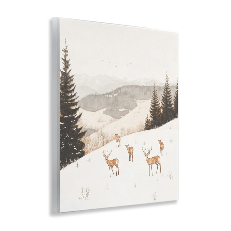 Plaque murale «Winter Deer Mountain View» par Arlington Prints