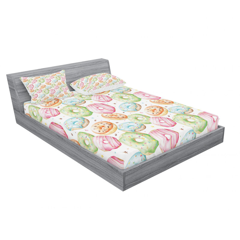 Microfiber Sheet Set, Queen Sheet Set with Fitted Sheet, Delicious with Doughnuts Hand