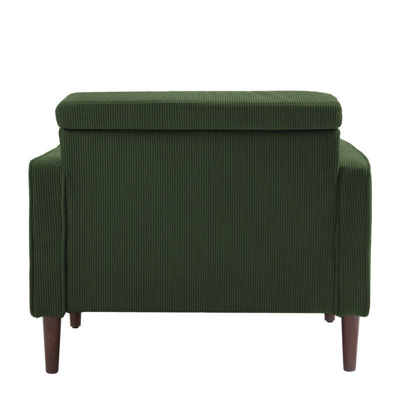 Green Corduroy Upholstered Accent Chair with Wood Legs