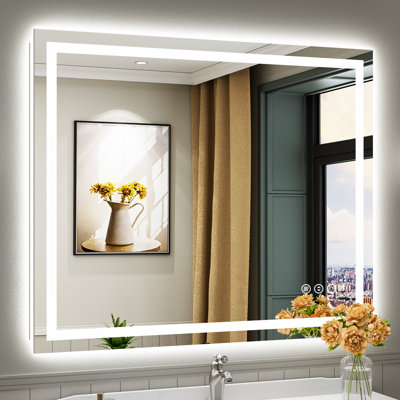 LED Bathroom Mirror with Lights, Backlit & Front Lit, Lighted Wall Mirrors for Bathroom Vanity, Touch Screen Dimmable, Anti-Fog, Memory Function, HD Tempered Glass, Shatter-Proof, ETL Listed