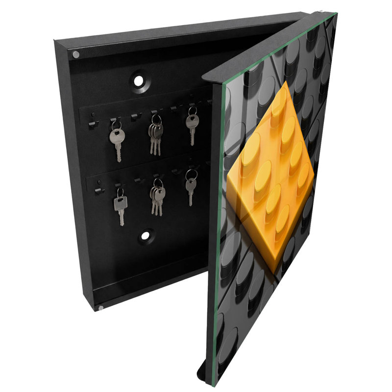 Key storage box, Opens to the right, 30x30x5, Black, Yellow block on a background of black elements, 