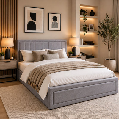 Begic Fabric Upholstered Storage Ottoman Bed, Grey