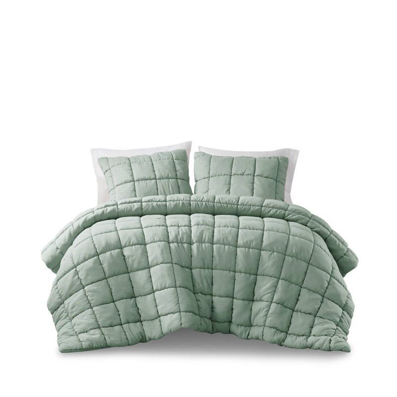 Dream Puff Down Alternative Comforter Set, Twin Comforter + 1 Standard Shams, Sage