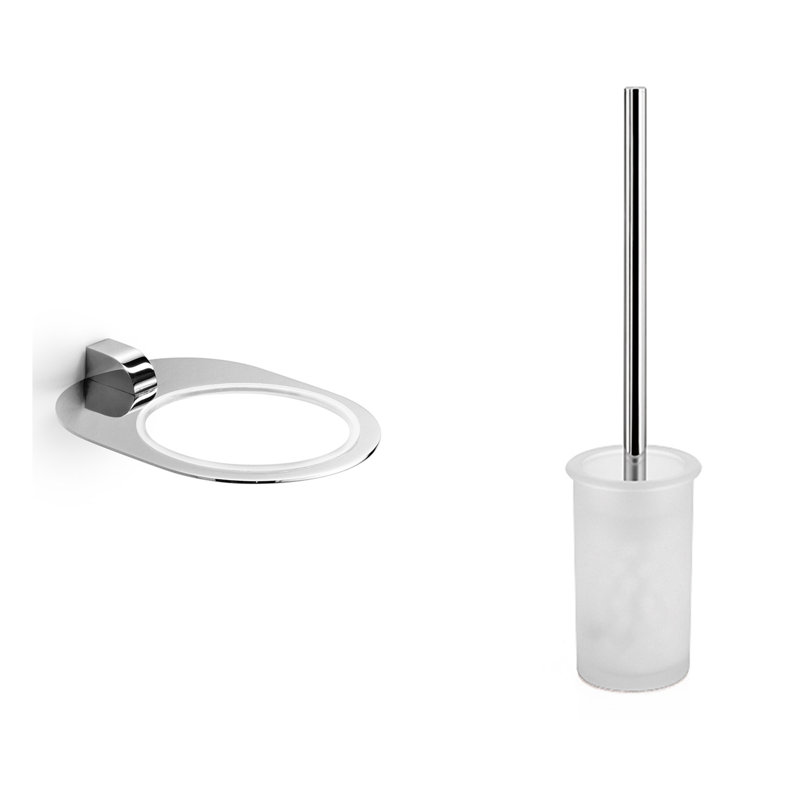 Muci 15.6" Wall Mounted Toilet Brush and Holder, Frosted Glass