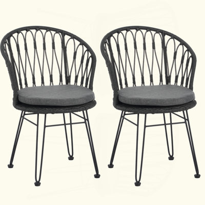 Boho Industrial Rattan Dining Chairs With Hairpin Legs, Weather-Resistant And Comfortable For Patio And Indoor Use