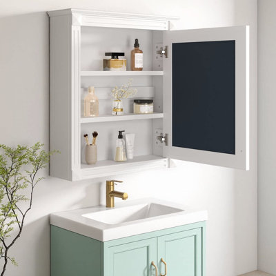 Pharmacie avec miroir 24 po x 27 po | Armoire de rangement murale avec tablette réglable et charnière à fermeture en douceur | Économiseur d'espace au-dessus de la toilette avec 3 tablettes réglables | Design moderne