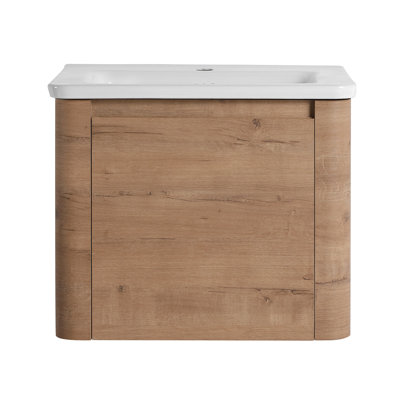Wall-Mounted Bathroom Vanity With White Ceramic Sink & 1-Soft-Close Door, KD-Packing, Plywood