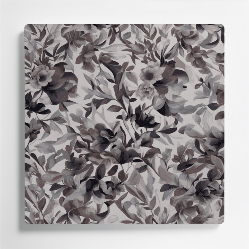 Abstrait floral 7, art mural gris en métal, H 16 po x l 16 po
