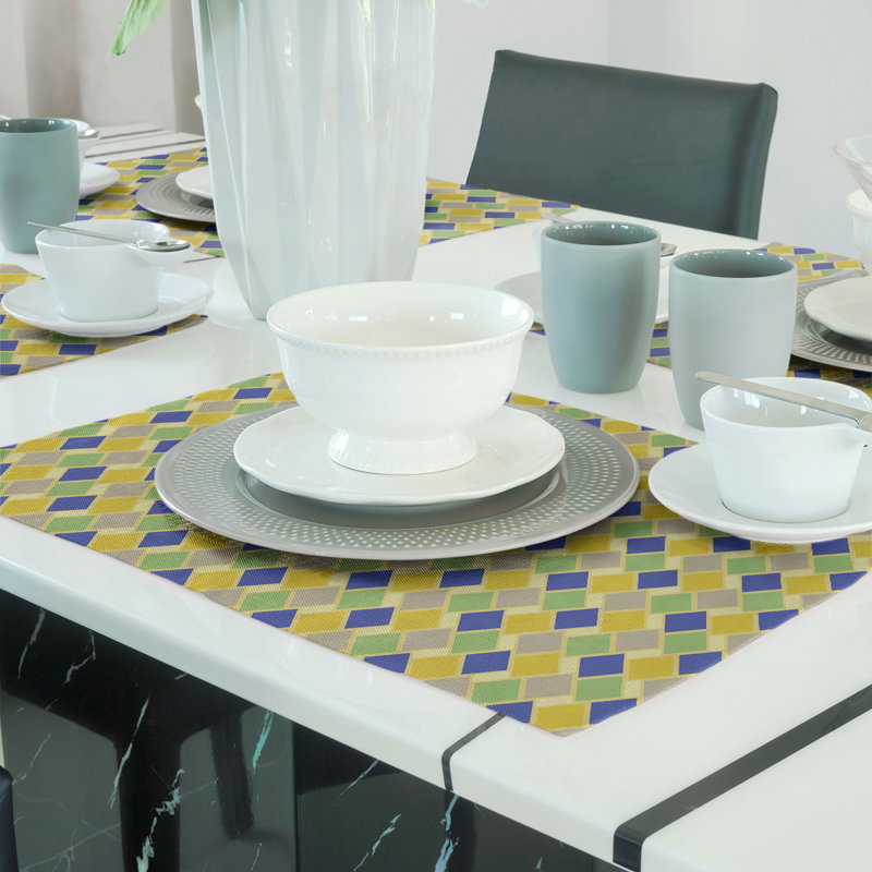 Napperon en coton 18 "Retro Diamonds, Jaune / Bleu