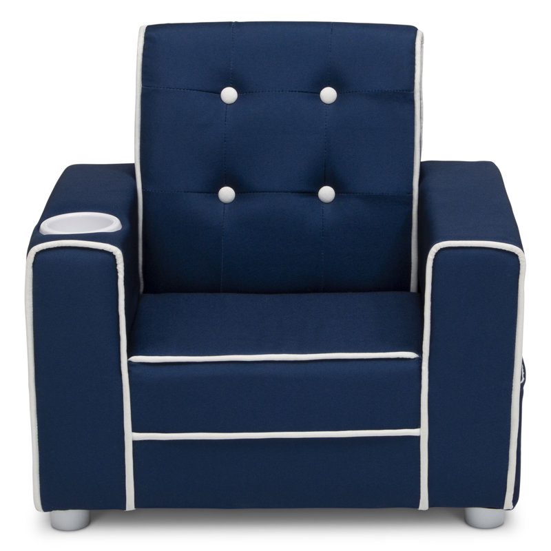 Delta Children Chelsea Kids Upholstered Chair with Cup Holder, Navy, Navy