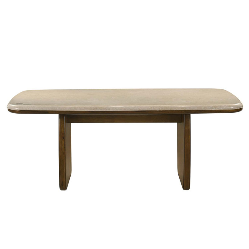 Table de salle à manger rectangulaire, marbre naturel et chêne rétro
