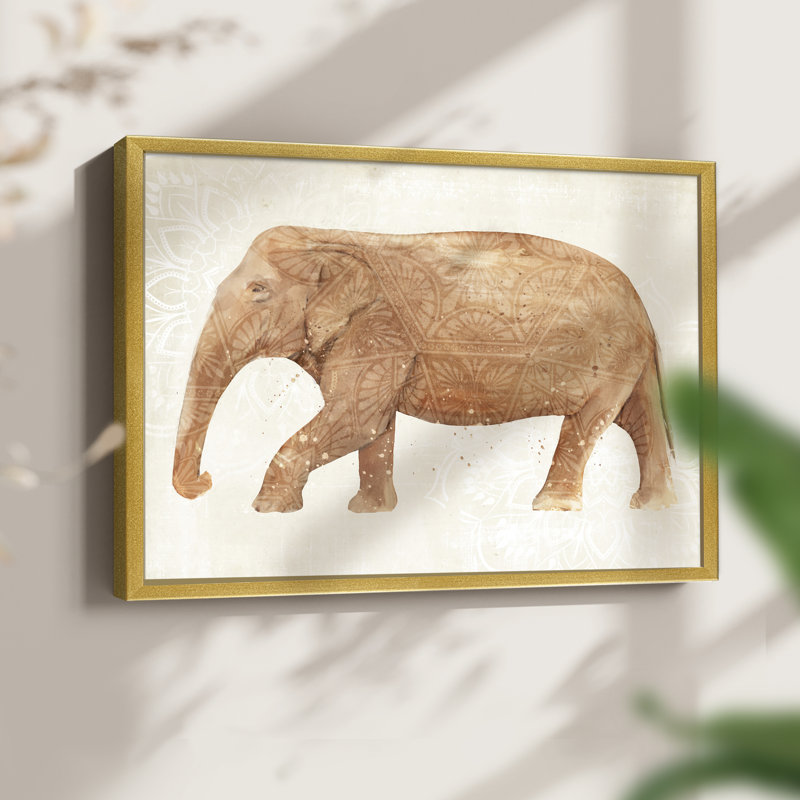 Éléphant sagesse II - reproduction encadrée - réarmable, H 11 po x l 14 po, Or