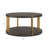 Sula Gold Finish Metal Dark Brown Faux Shagreen Round Table - Dark Brown, Coffee Table