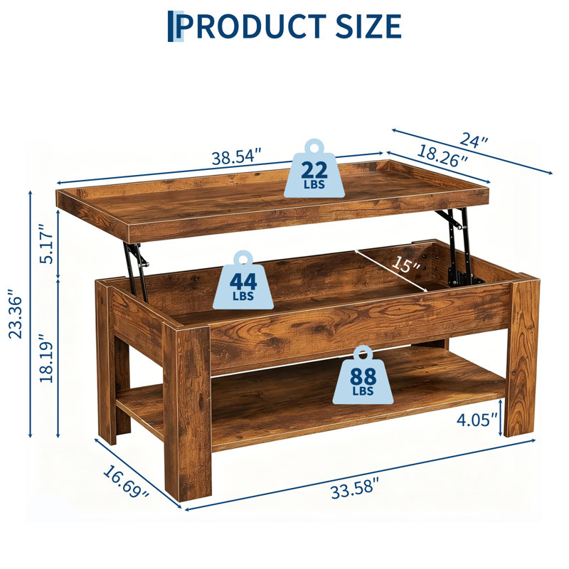 Table basse à plateau relevable Modern, Brun