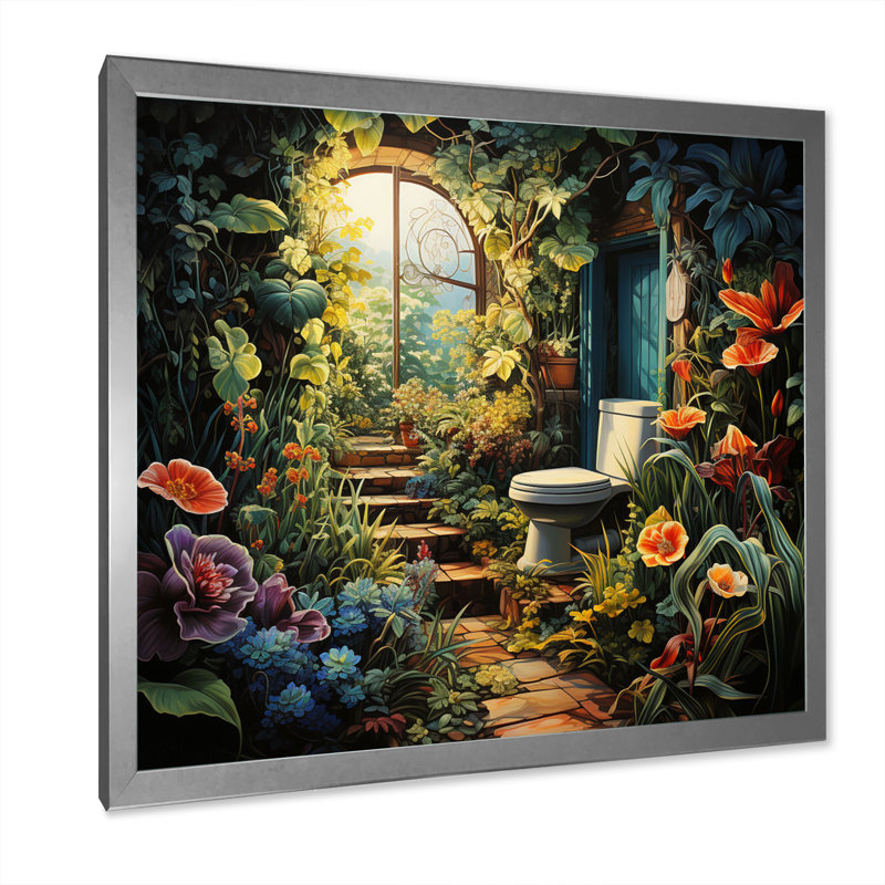 Garden Oasis Toilet - Bath & Laundry Wall Art Prints, H 24 po x l 24 po x P 1 po, Cadre simple argenté