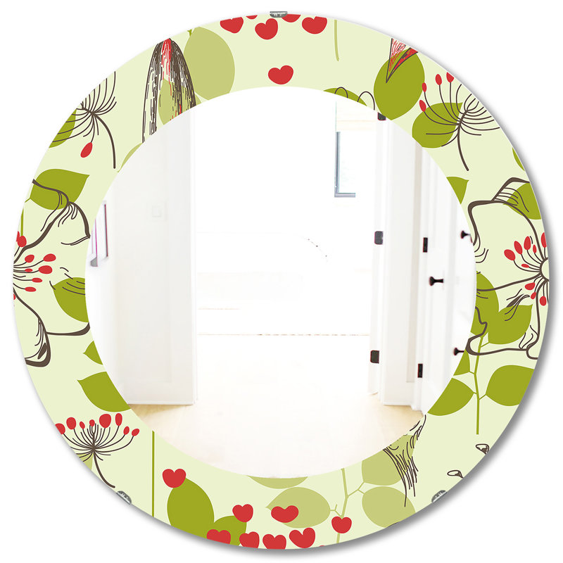 Miroir mural petits oiseaux et lis et petits cœurs, H 31,5 po x l po