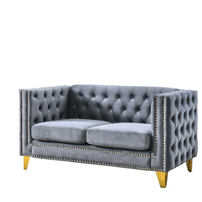Button Velvet For Living Room, Gray Classic Detailing Couch