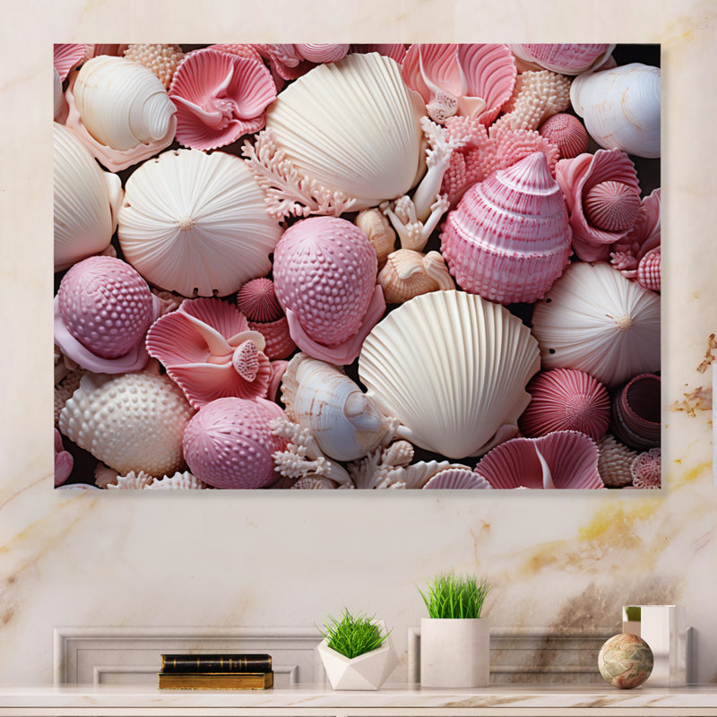 «Pink White Shells Seashore Collage II», reproduction sur toile, H 12 po x l 20 po x P 1 po, Metal