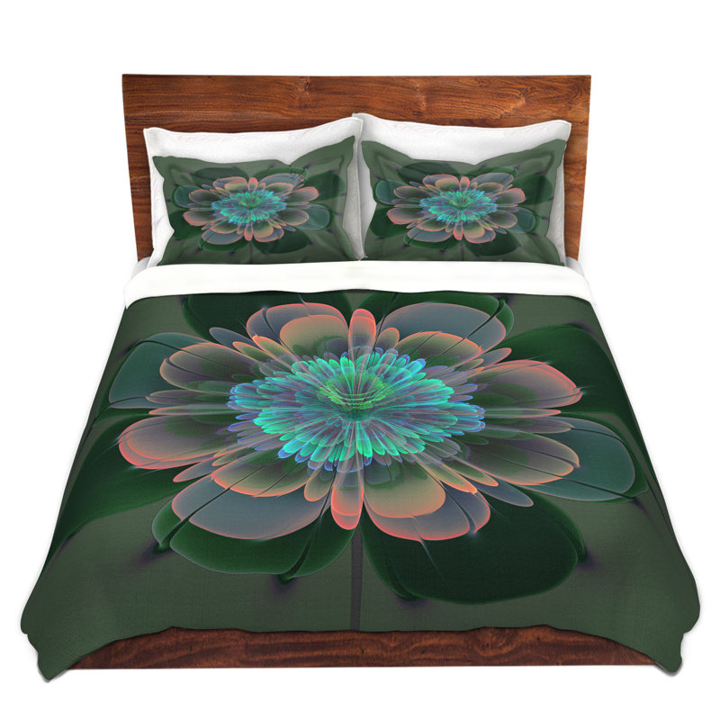Ensemble de housse de couette de fleurs ghost, 1 housse simple + 1 taie standard, Vert / bleu