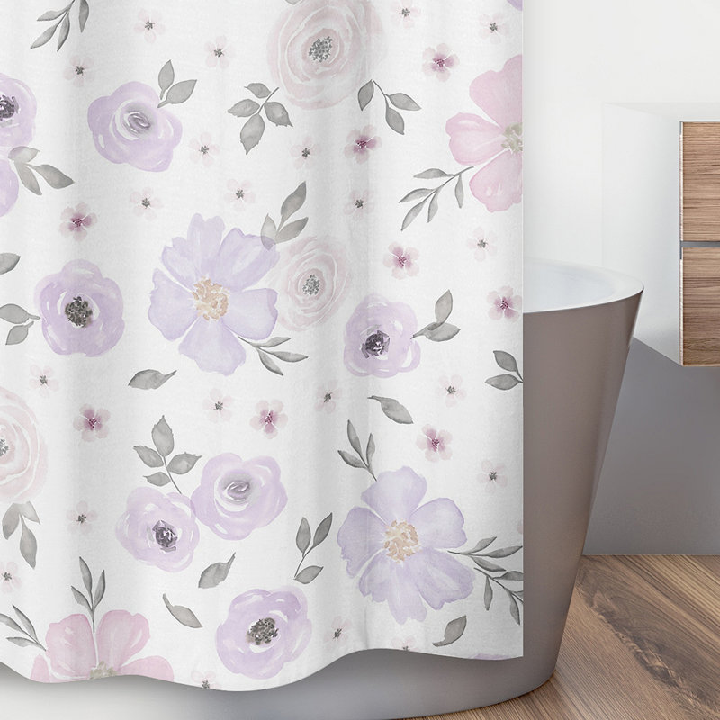 Rideau de douche simple Watercolor Floral, Lavande / mauve / gris