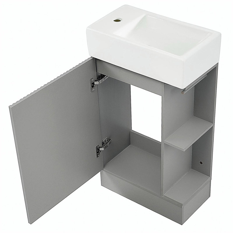 Lavabo de salle de bain de 18,6 pouces avec lavabo, lavabo de salle de bain avec tablettes doubles, direction à gauche ou à droite