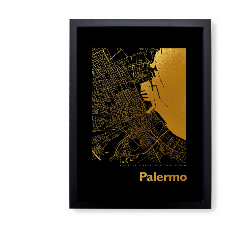Palermo Map - Single Picture Frame Print, 42.5cm H x 32.5cm W x 3.5cm D