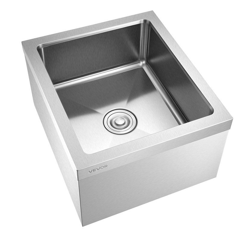 Lavabo de plancher en acier inoxydable avec support mural 22,05 po x 18,97 po x 11,96 po