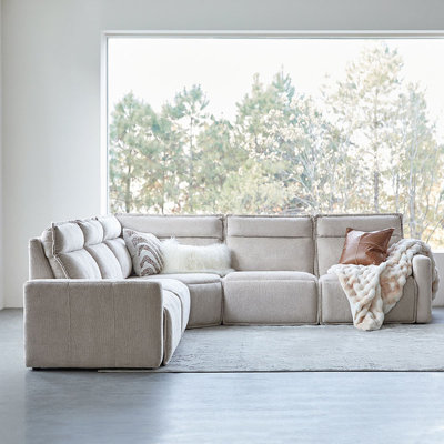 Majida 124"W Oversized Modular Wall-Hugging Power Reclining Sectional Sofa With One Reclining Seat