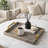 Decorative Tray, Faux Leather Texture Finish, Gold Handles, Gray 19 Inch