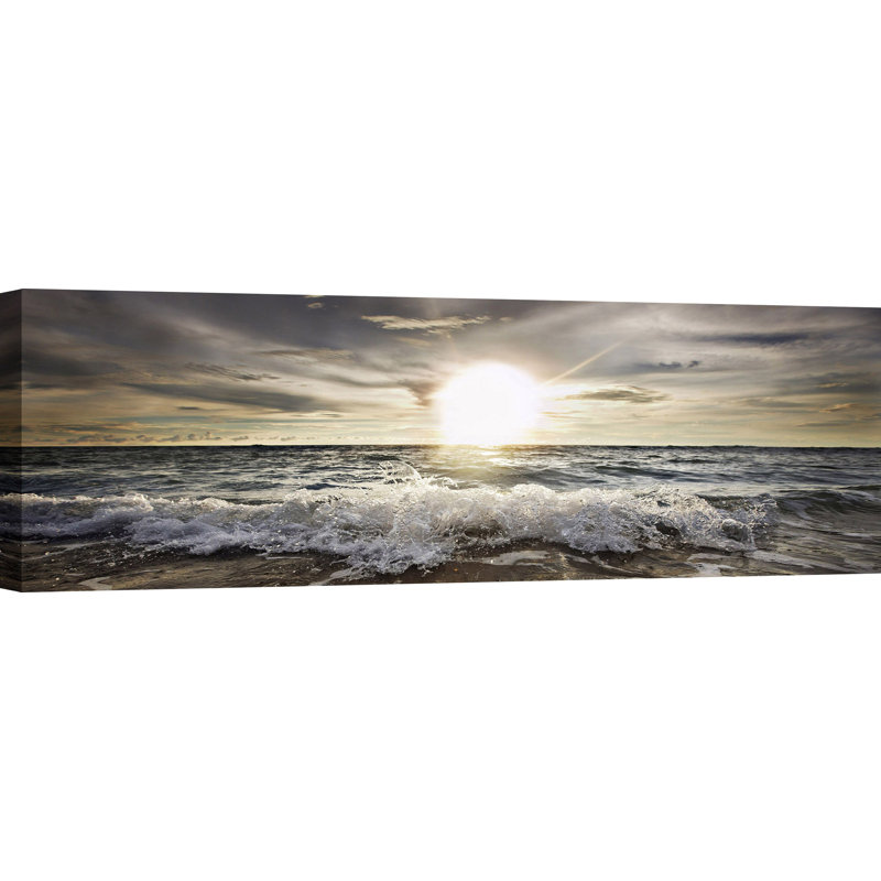 Sun Shining Over Rocky Waves by Niels Bush - Wrapped Canvas Print, 40cm H x 120cm W x 4cm D