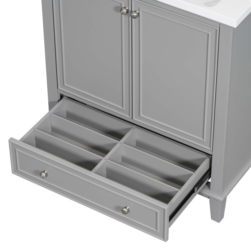 Meuble-lavabo multifonctionnel avec portes et tiroir 30 po, Gris