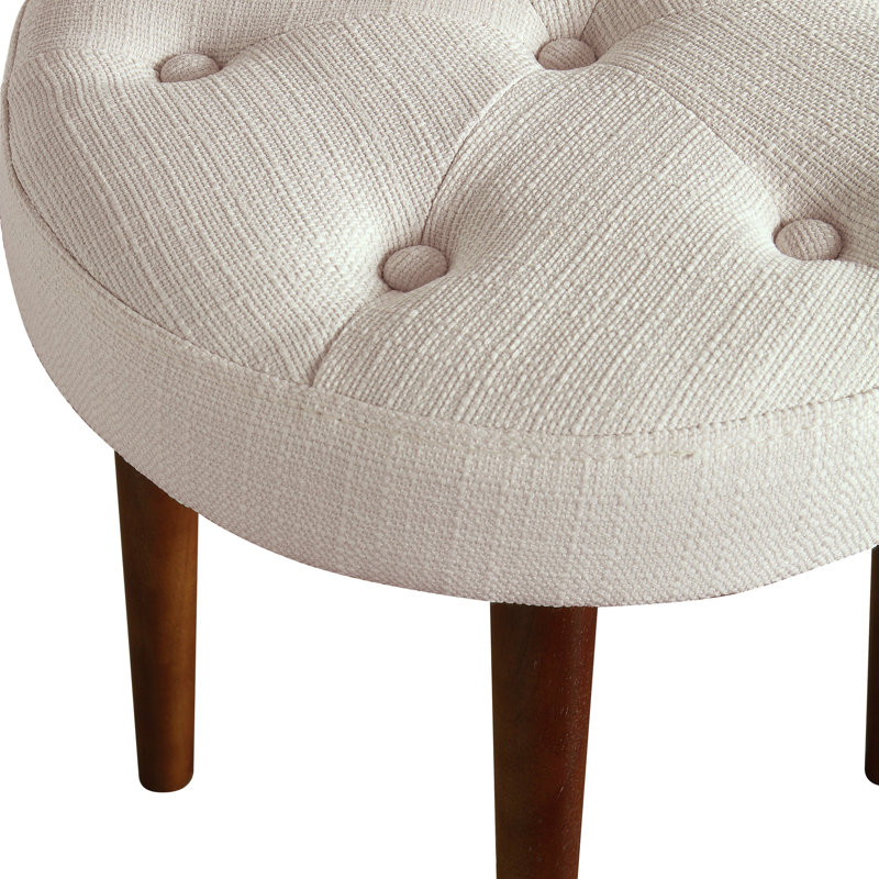 Elle Decor Penelope Round Tufted Stool, Antique Ivory
