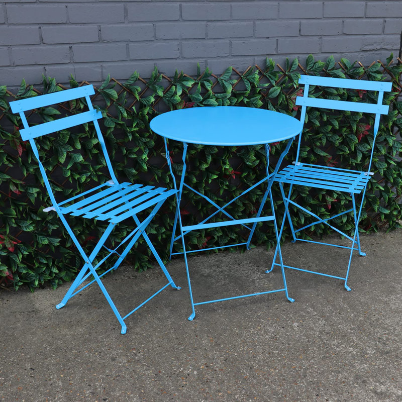 Eztli 2 - Person Patio Dining Set with Round Table , Cushions Included, Blue