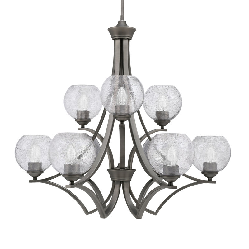 Zilo 9 Light Uplight Chandelier Shown With 5.75" Bubble Glass, Smoke Gray, Dark Gray