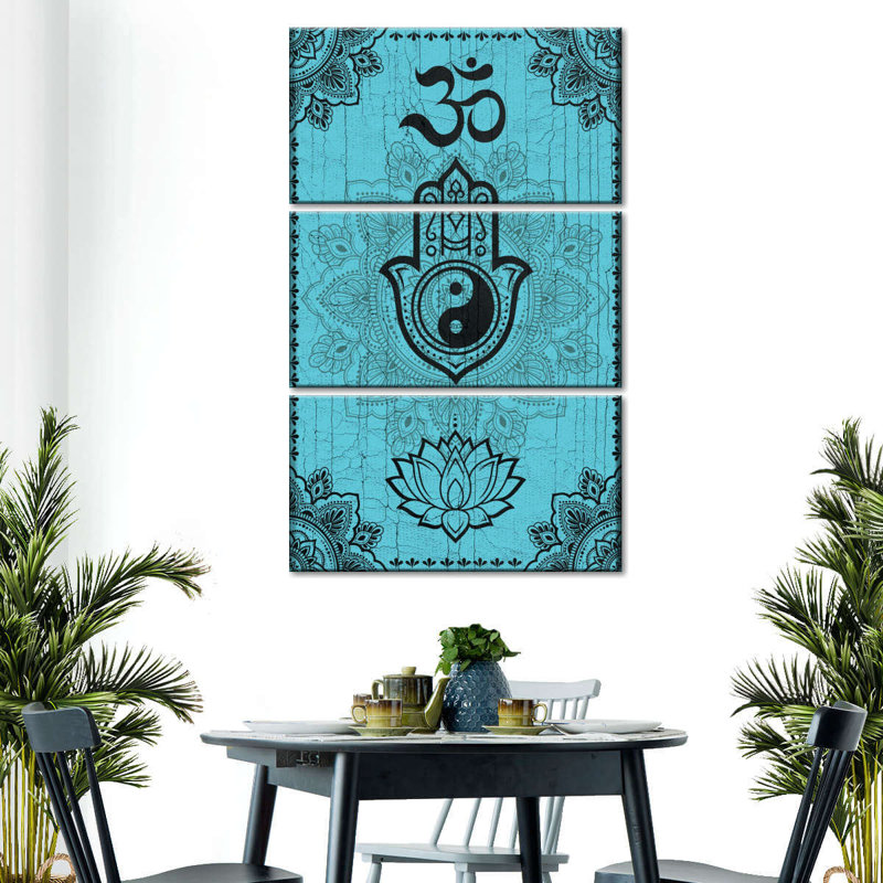 Zen Yin Yang sur Hamsa sur toile, reproduction de 3 pièces, H 24 po x l 38 po x P 1,25 po