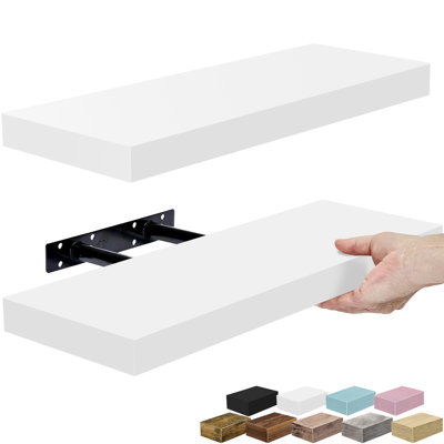 Chelles Sorbus 16" Long Floating Shelves with Invisible Mounting Set of 2, White