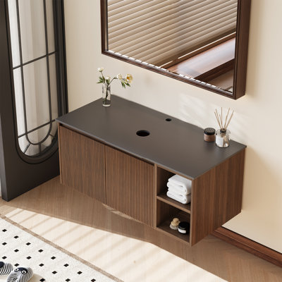 36'' Single Bathroom Vanity Base Only, Black Sintered Stone Top And Cabinet, No Ceramic Basin
