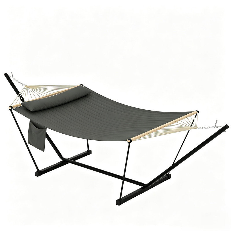 Double hamac extérieur avec support, balançoire portative robuste, capacité de 450 lb pour le patio, Gris