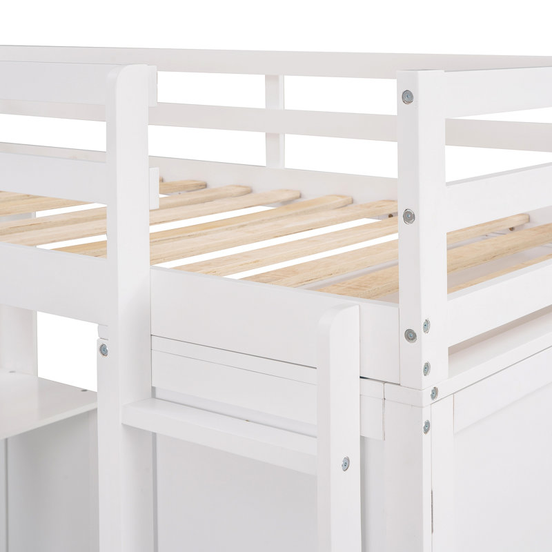 Lit mezzanine avec tiroirs, bureau et garde-robe, Blanc