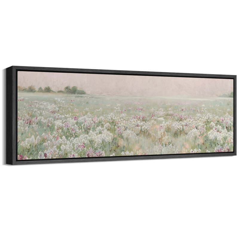 Vibrant Wildflower "Meadow Floral Field French Country Artwork Pictures Extra Large Framed Wall Art, 20" H x 60" W, Black
