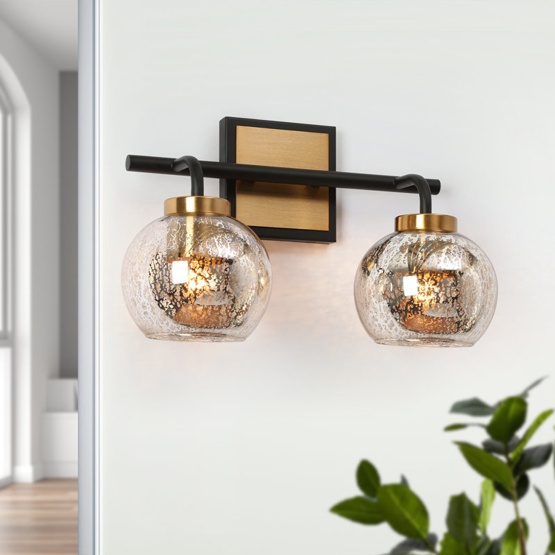 Cicel Dimmable Black Vanity Light with Mercury Glass, 2 Lights